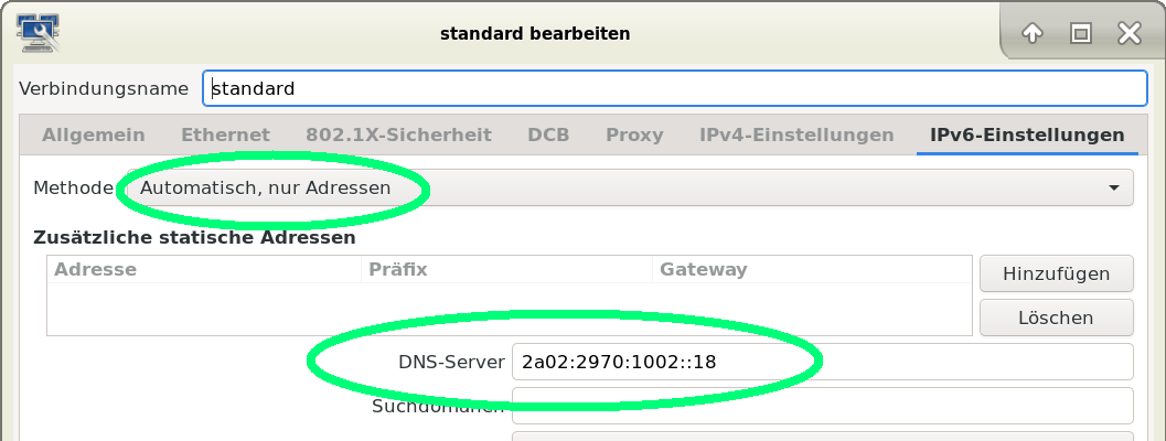 NetwMgr IPv6 set
      DNS